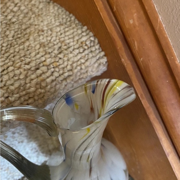 Vintage Swirled Murrhina Art Blown Glass Pitcher Vase EUC!! - Picture 10 of 11